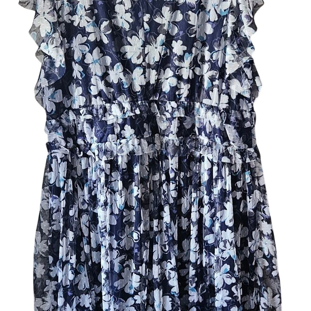 Lane Bryant Flowy Romantic Blue Floral Tulle Tiered Ruffle Dress 22/24 Midi - Picture 4 of 8